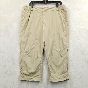 LL Bean Pant Women Misses‎ 18 Beige Nylon Performance Crop Pockets Hiking Trail